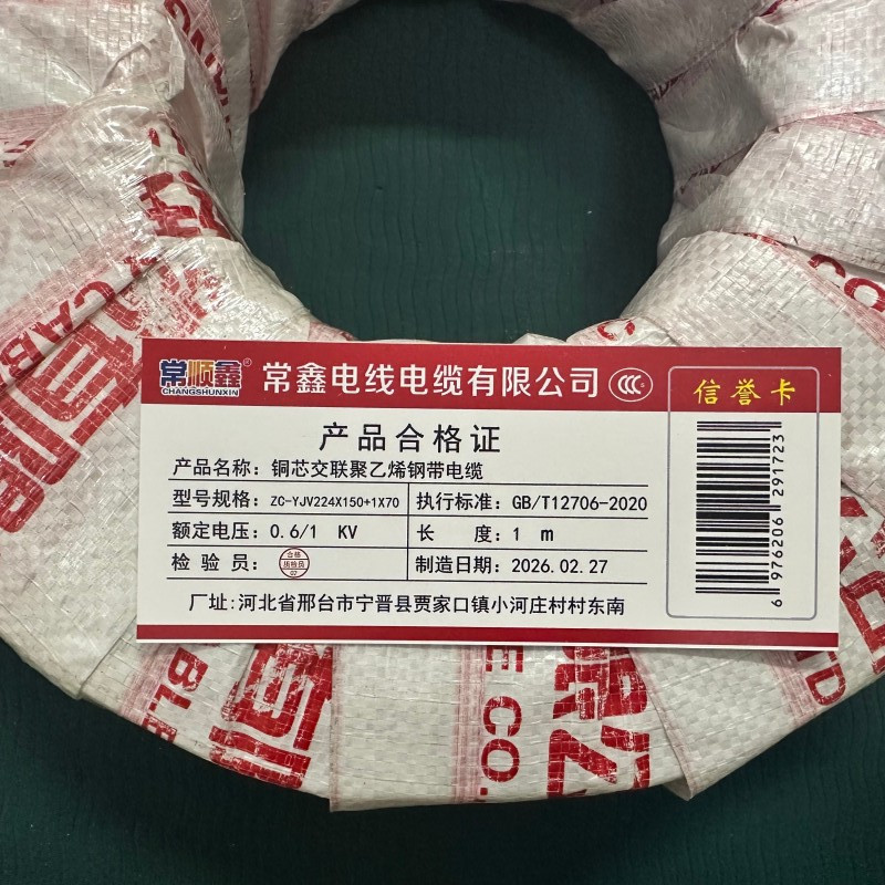 常顺鑫 铜芯交联聚乙烯钢带电缆ZC-YJV22 4×150+1×70 米高清大图