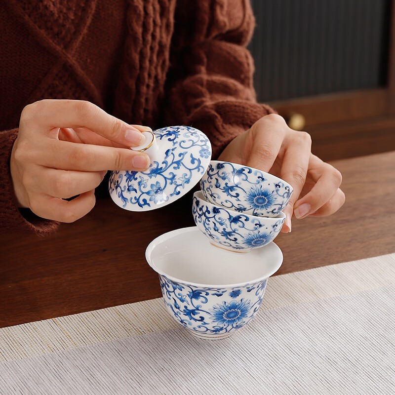 八方礼 青花缠枝连旅行茶具 BFL2024-6_高清大图