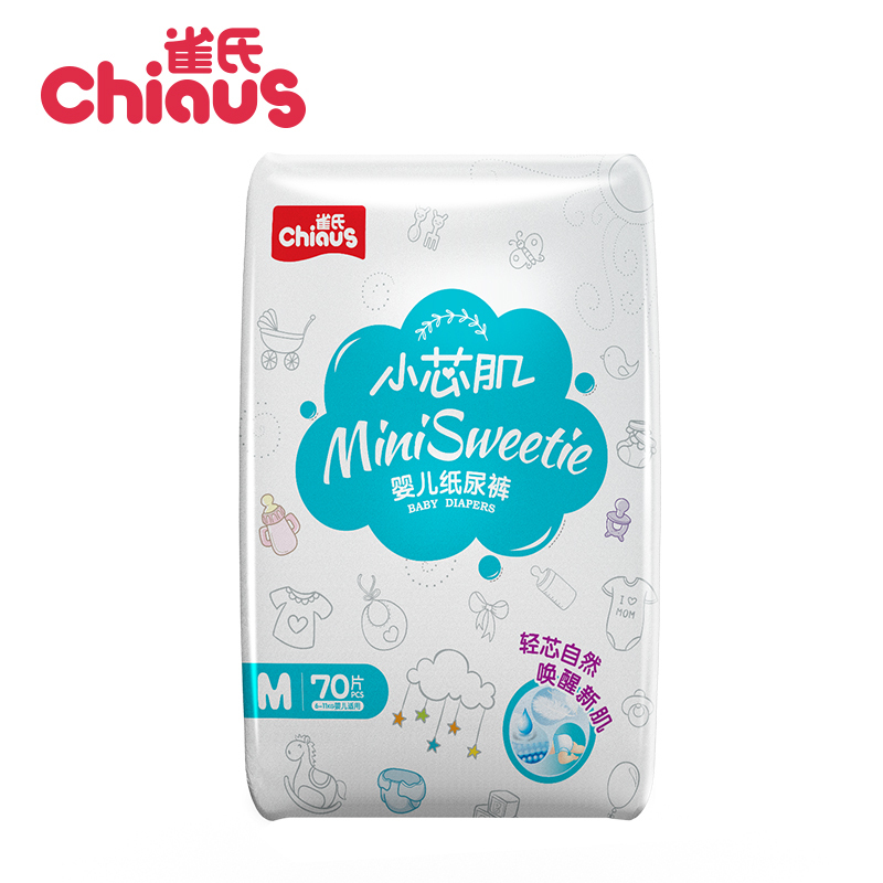 雀氏(chiaus)小芯肌轻薄快吸婴儿纸尿裤/尿不湿中号M70片(6-11kg)(福建)