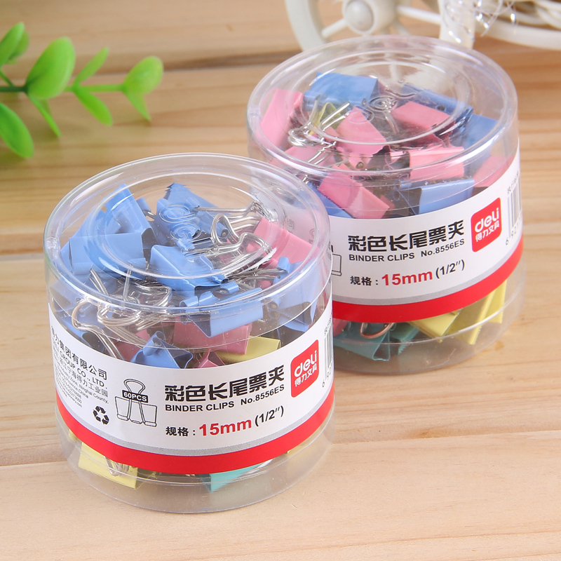 得力 8556ES 彩色长尾夹 票夹15mm 燕尾夹 60只/盒 (单位:件)