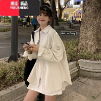 YIBUSHENG灯芯绒衬衫女设计感小众上衣2022年新款韩版宽松长袖U感2衬 均码 白色