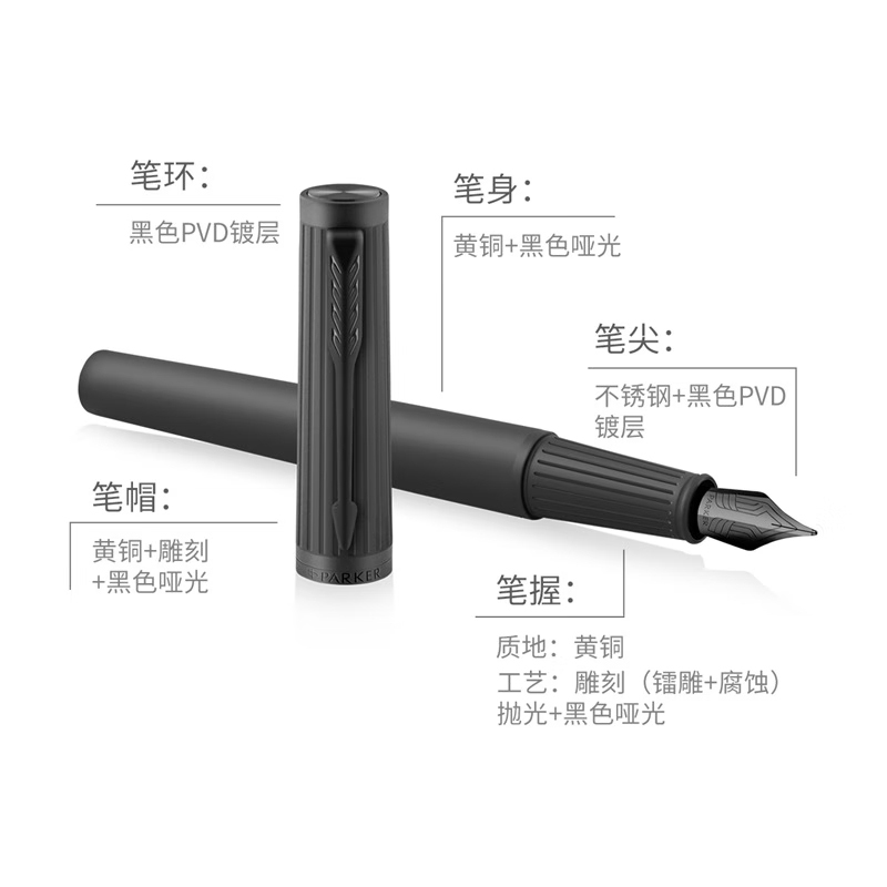 派克宝珠笔签字笔圆珠笔商务办公酷睿黑黑夹宝珠笔F尖高档木制礼盒