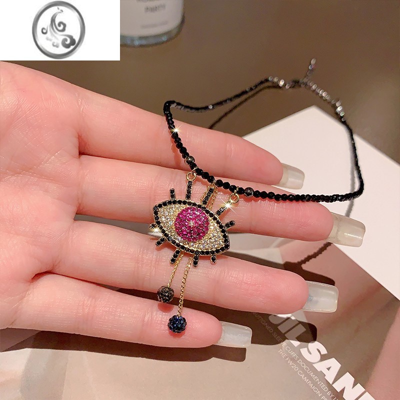 JiMi日韩设计感黑色水晶项链女2023年新款锁骨链高级感颈链时尚轻奢J 红眼睛M--10