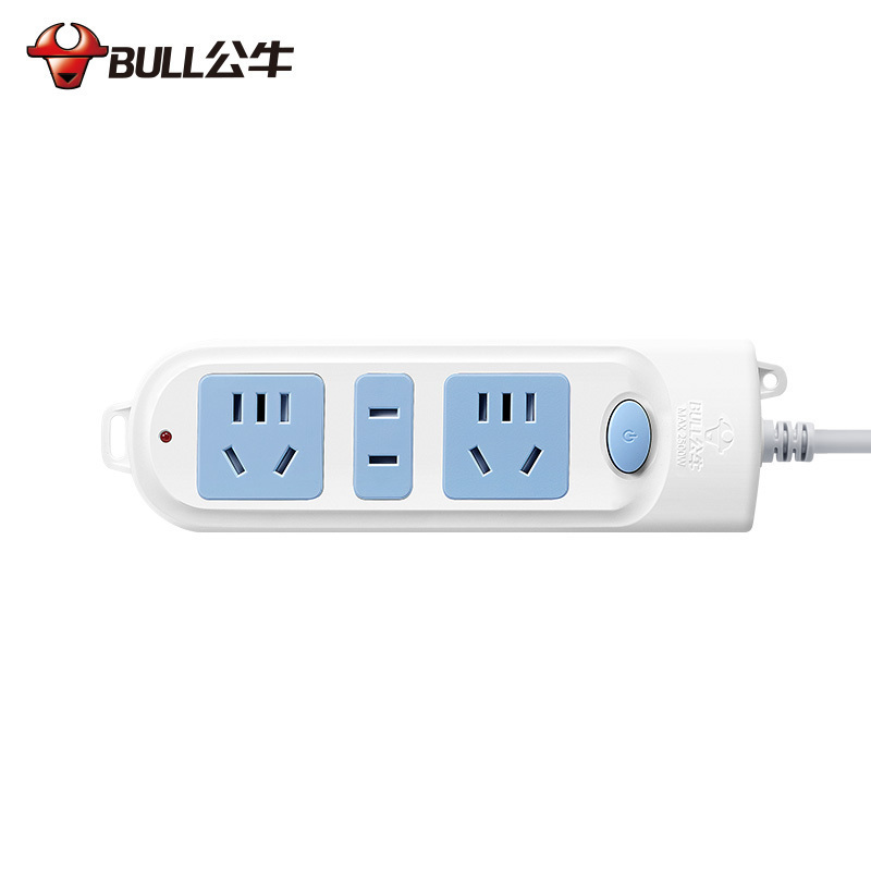 公牛(bull)GN-606全长10米3插位总控开关新国标带儿童保护门大孔间距插座/接线板/排插/拖线板/插排蓝白色