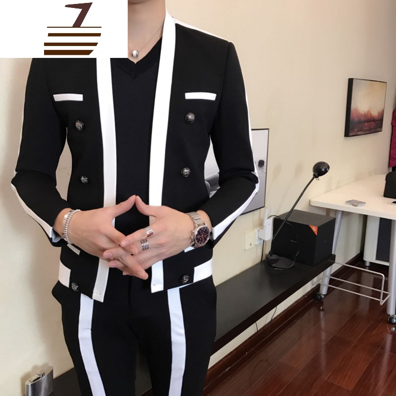 newlake潮衣奢店西装两件套潮男夜店男模红时尚潮流修身韩版西服套装