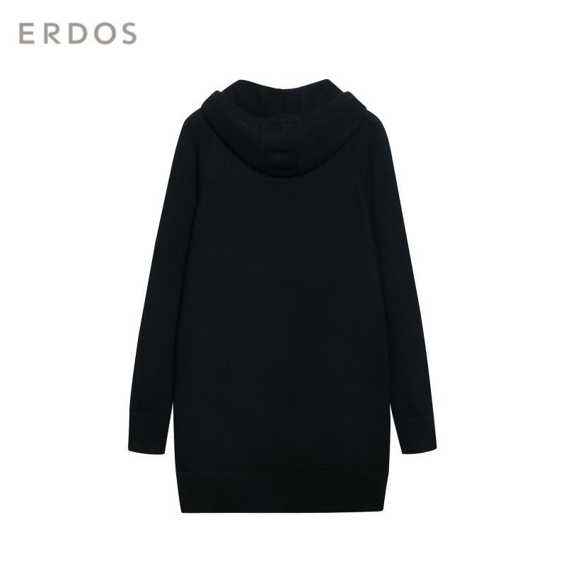 ERDOS 秋冬带帽字母提花女连衣裙时尚百搭羊绒裙