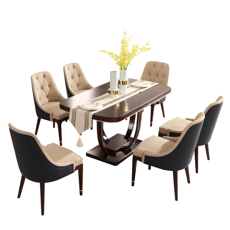 欧式餐桌椅组合法式西餐桌饭桌长方形实木简欧餐厅一桌六椅组合高清大图