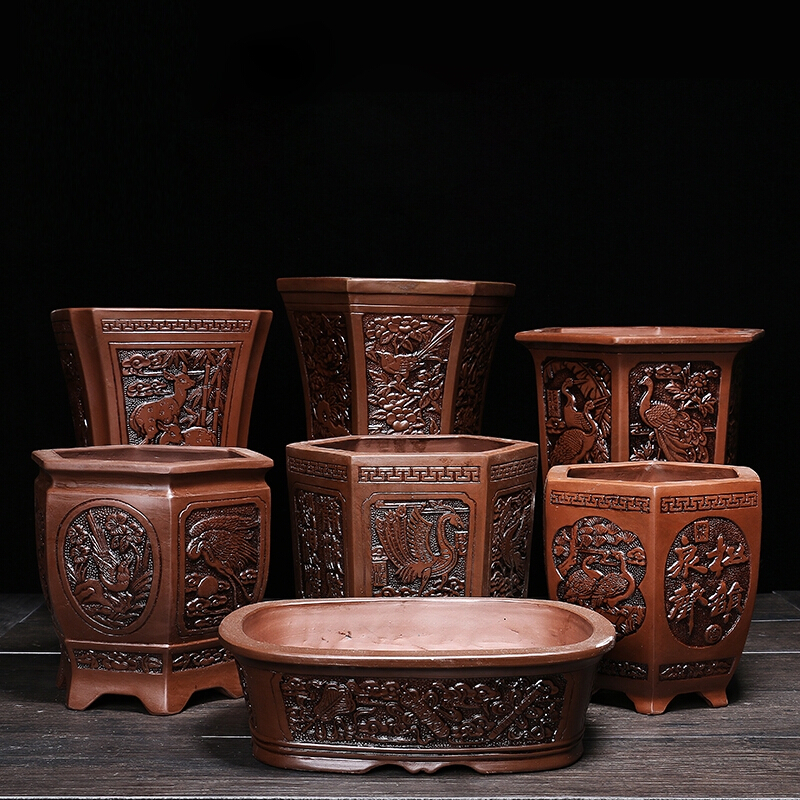 宜兴紫砂仿古盆景盆浮兰花盆君子兰花盆特大号花盆花盆