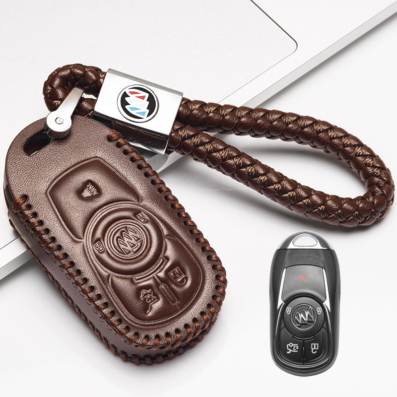 2020款别克昂科威28T20T真皮钥匙包精英型豪华型汽车专用保护套汽车钥匙包 别克A款咖啡色+绳（昂科威智能四键）