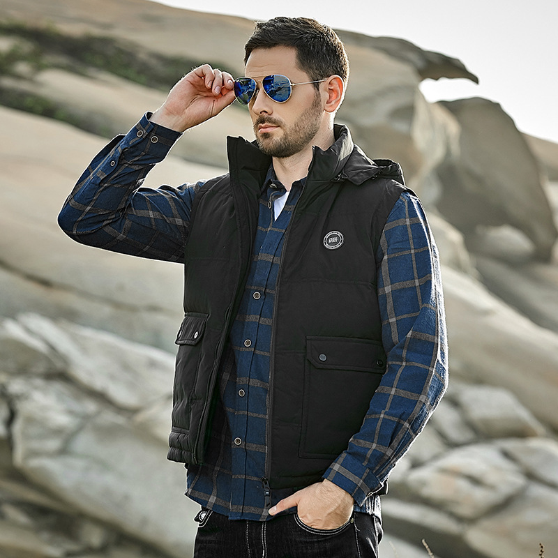 jeepspirit吉普男装冬季加厚马甲连帽保暖户外羽绒背心男