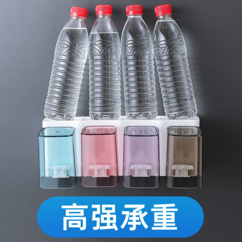 免打孔牙刷置物架 自动挤牙膏器套装 卫生间挂墙吸壁式漱口杯 三维工匠 透明杯两口牙刷架高清大图