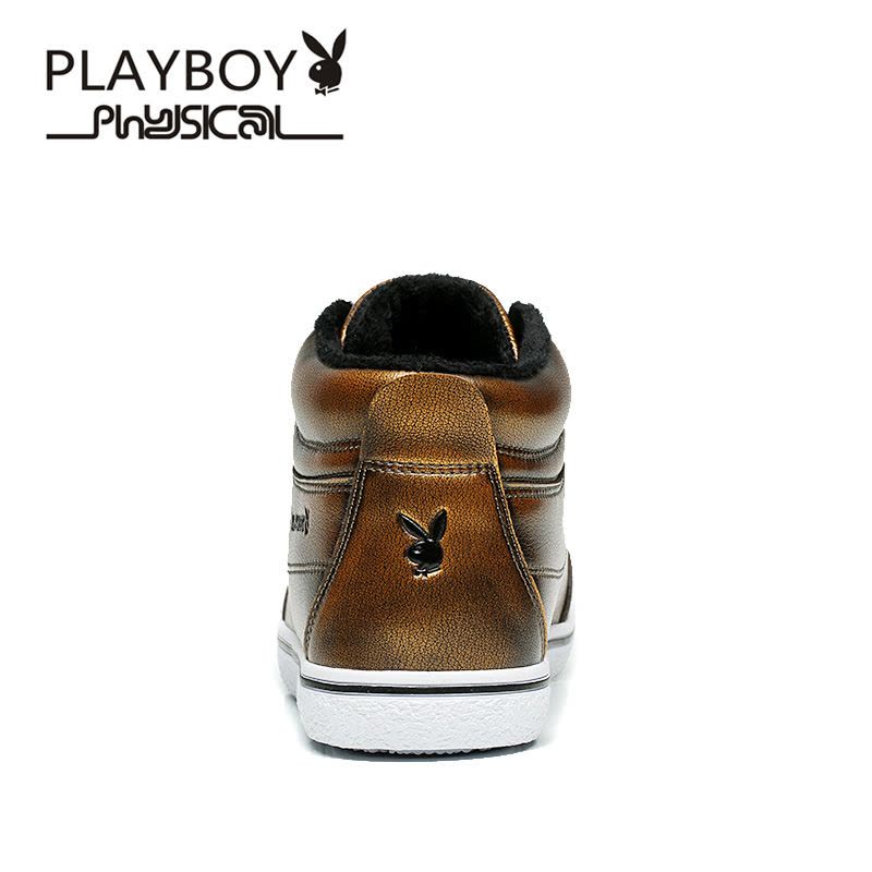 花花公子(PLAYBOY)冬季新款男鞋高帮复古英伦休闲板鞋男圆头男士商务鞋男加绒棉鞋 男图片