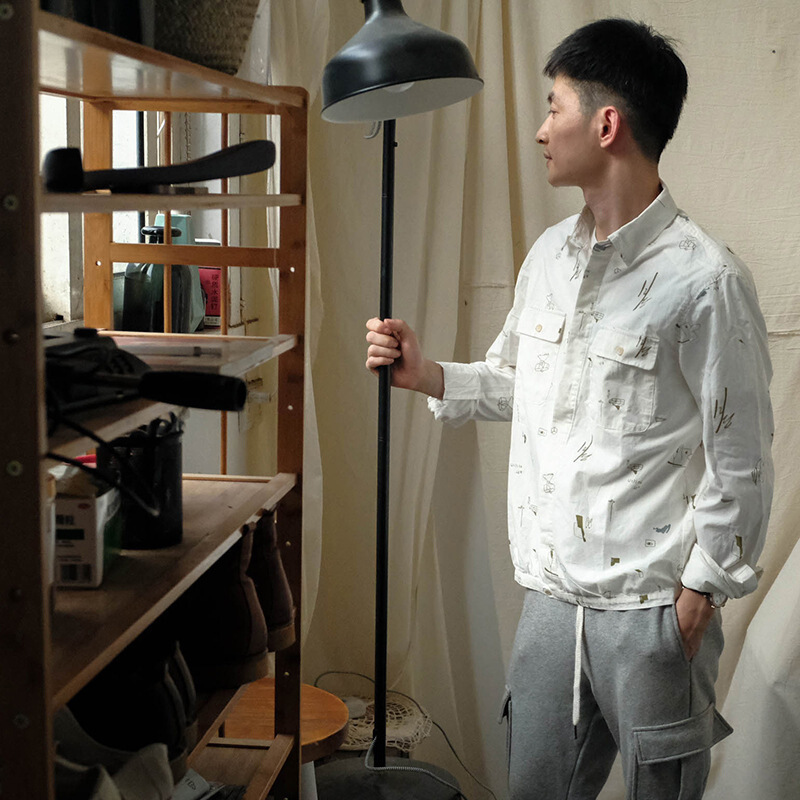 |有点儿写意满印衬衫夏季日系方领个性印花长袖白衬衫男白色