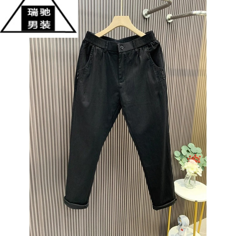 希杰狮王夏季新款轻奢品质纯色锥形九分裤男士韩版免烫修身小脚休闲长西裤