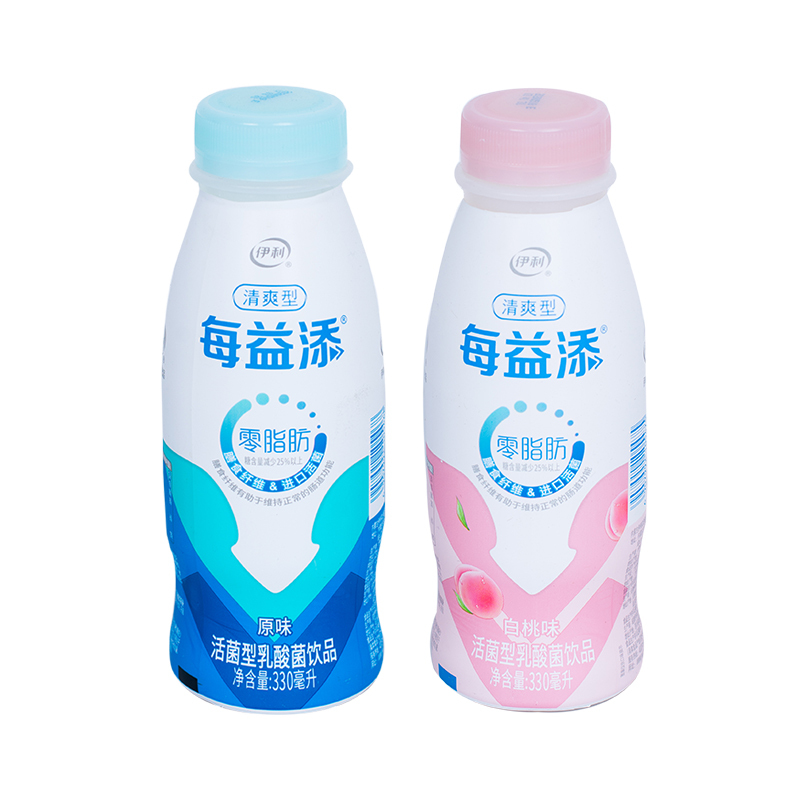 伊利每益添活性乳酸菌0脂肪原味小白乳含乳饮料330ml*7瓶