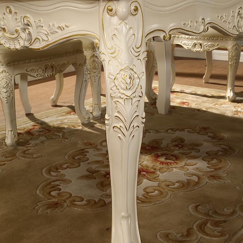 森美人欧式餐桌实木长方形餐桌椅一桌六椅大理石餐桌椅组合 象牙白一桌6椅子