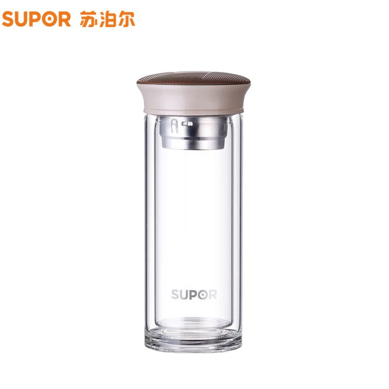 苏泊尔(SUPOR)随行双层耐热玻璃杯KC28AU1(摩卡棕)