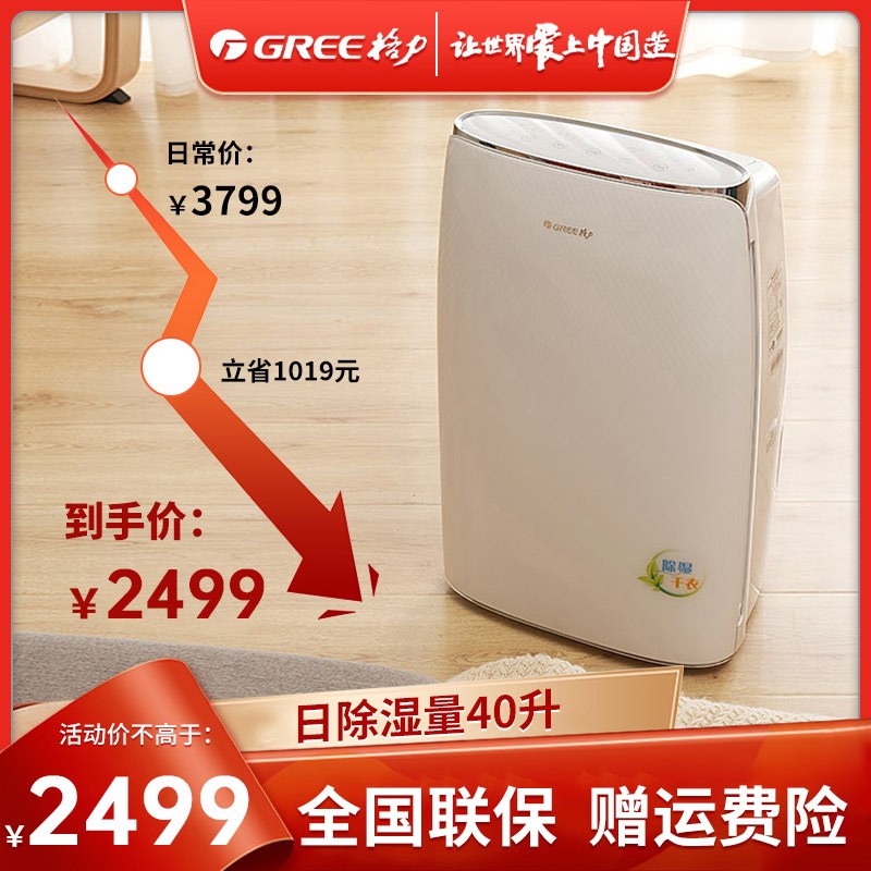 格力(GREE)除湿机DH40EF/A1A家用除湿机智能除湿器抽湿机日除湿31-40L/天大面积41-60㎡可定时
