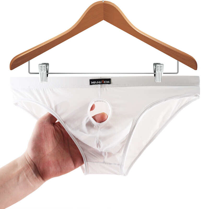 波迷娜（BOMINA)男士内裤青年三角内裤透明内裤男冰丝性感开洞裆底裤