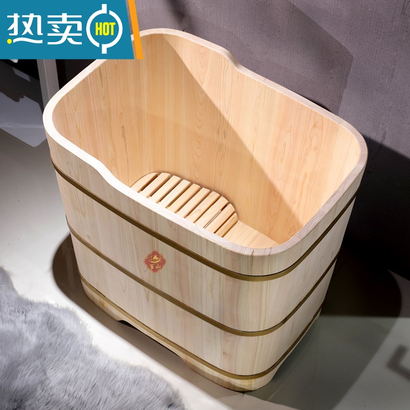 敬平无油漆泡澡木桶浴缸洗澡桶桧木无漆泡澡桶大人家用沐浴桶盆 无漆2.6厚日本桧木90长60宽78高+半盖
