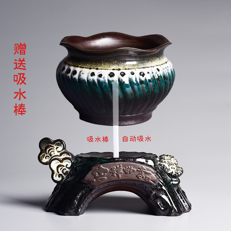 中国风懒人储水式自动吸水花盆陶瓷家用创意蝴蝶兰花盆