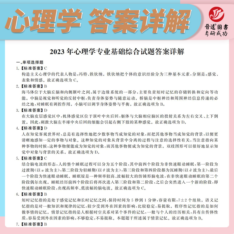 [醉染正版] 晋远2024考研心理学真题 心理学专业基础综合312真题真练 2014-2023真题活页试卷 312心高清大图