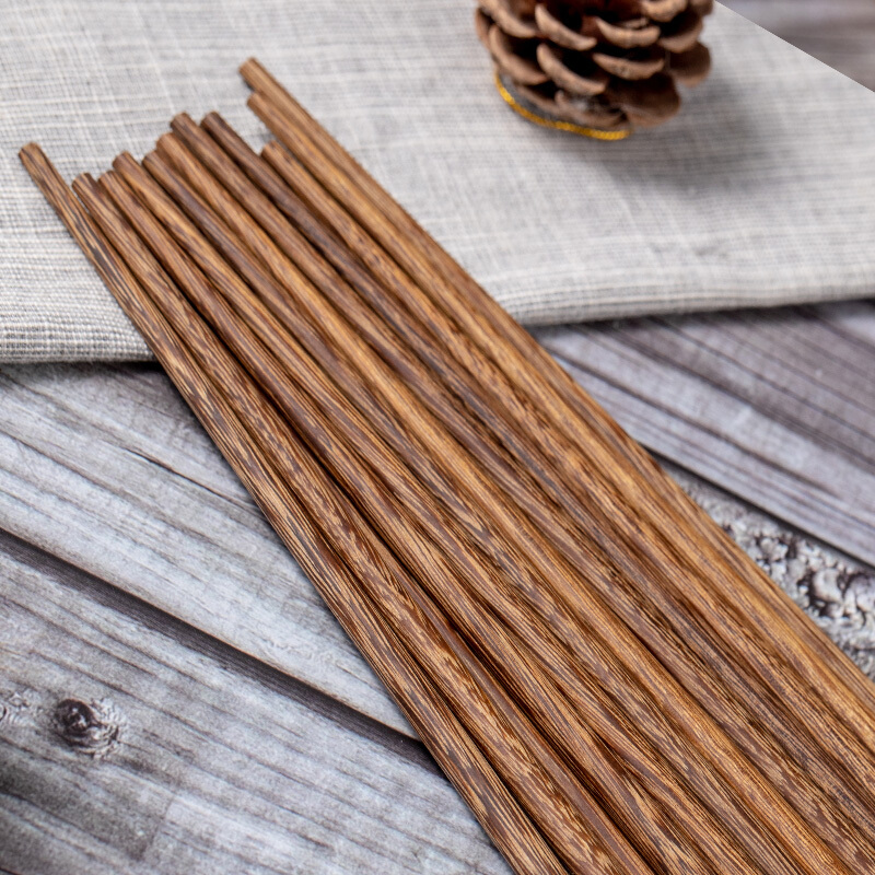 拾画 无漆无蜡家用防滑鸡翅木筷子 创意铜头木 金色筷子 十双装 SH-6325高清大图