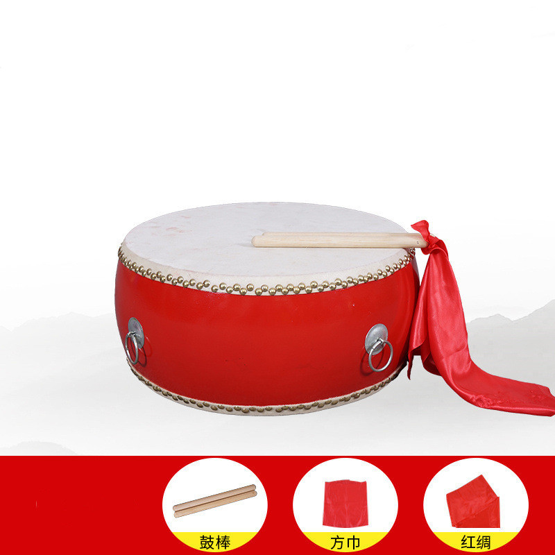 堂鼓扁鼓排鼓龙鼓成人中国红大鼓牛皮鼓演出表演 16寸扁红鼓[52*24]+鼓棒高清大图