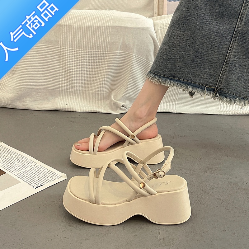 SUNTEK法式仙女风厚底凉鞋女夏季外穿配裙子2023新款百搭坡跟罗马季高清大图