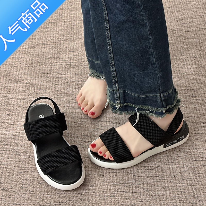 SUNTEK运动凉鞋女夏平底2023新款软底百搭时装休闲罗马仙女风厚底沙滩鞋高清大图