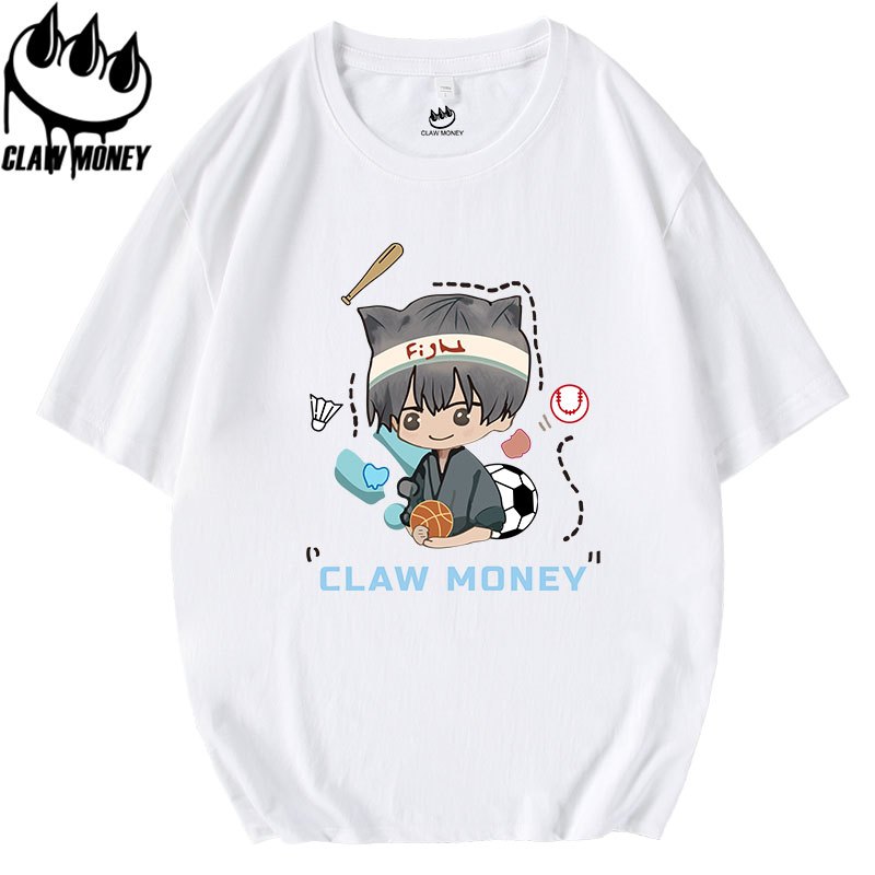 Claw money短袖t恤男士圆领纯棉ins学生半袖宽松半截袖青少年体恤
