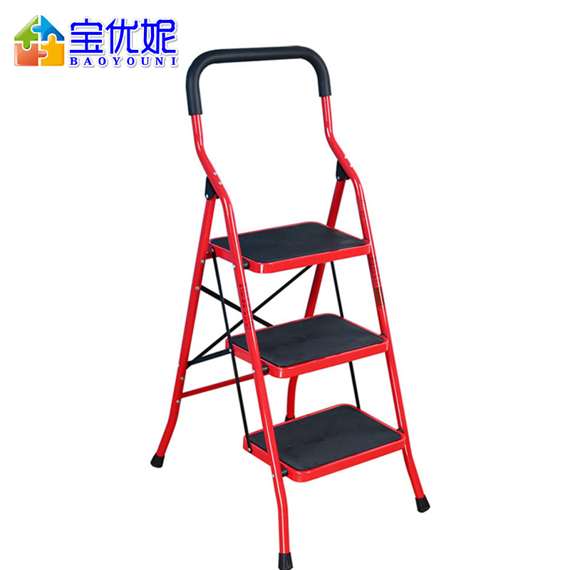[苏宁超市]宝优妮家用梯子折叠加厚室内多功能工程梯移动楼梯三步梯人字梯 DQ-TY03A[红色]高清大图