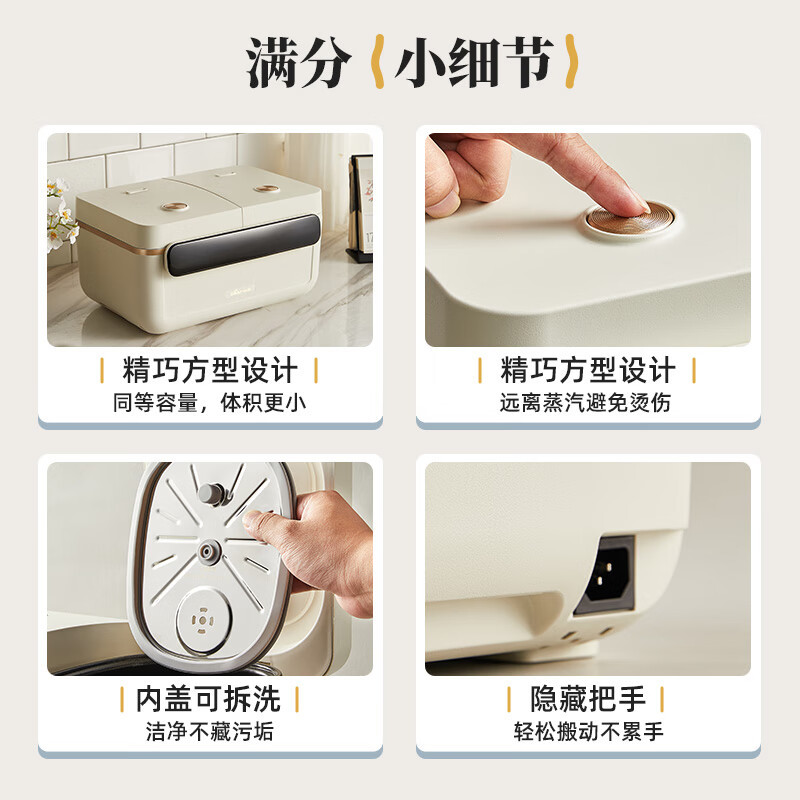 小熊Bear双胆电饭煲 电饭锅 2+2L微压多功能3-4人家用分控煲汤柴火饭智能预约迷你小型配双蒸笼DFB-Q40T5