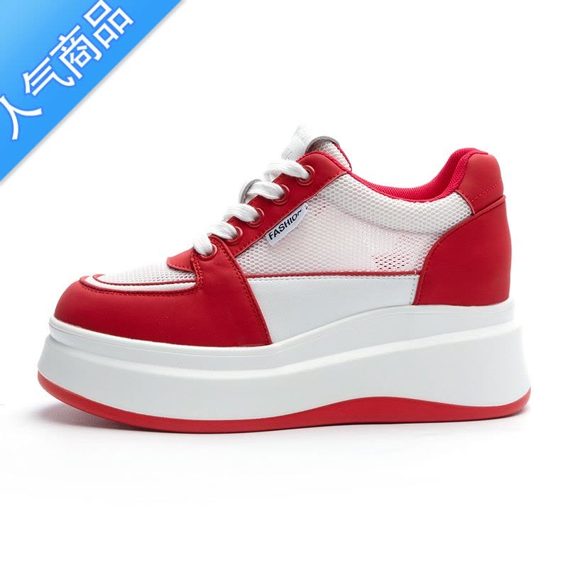 SUNTEK厚底小白鞋女款2023年新款夏季网面透气薄款百搭小个子内增高女鞋图片