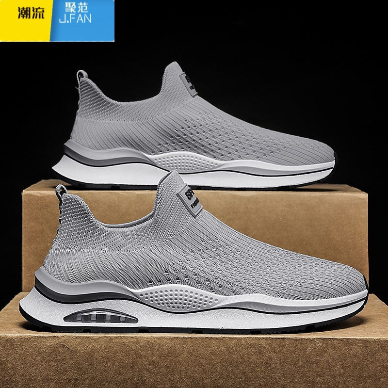 聚范安­錔男鞋2024新款夏季百搭袜子鞋一脚蹬飞织网面运动休闲跑步潮