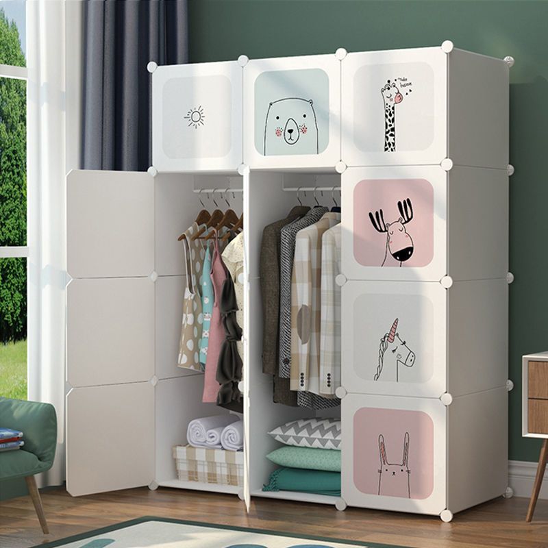 儿童衣柜卧室家用现代简约宝宝挂衣服柜子收纳推拉门钢管加粗加固