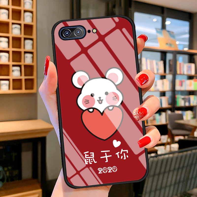 SUGOOL 2020苹果8plus手机壳iphone11promax玻璃6防摔xs硅胶全包7个性创意情侣款鼠年红色硬套