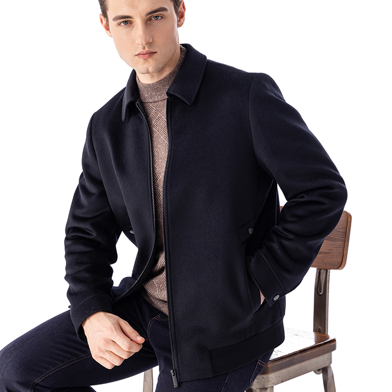 鳄鱼恤crocodile秋冬新品外套男士商务休闲翻领纯色羊毛夹克顺丰发货