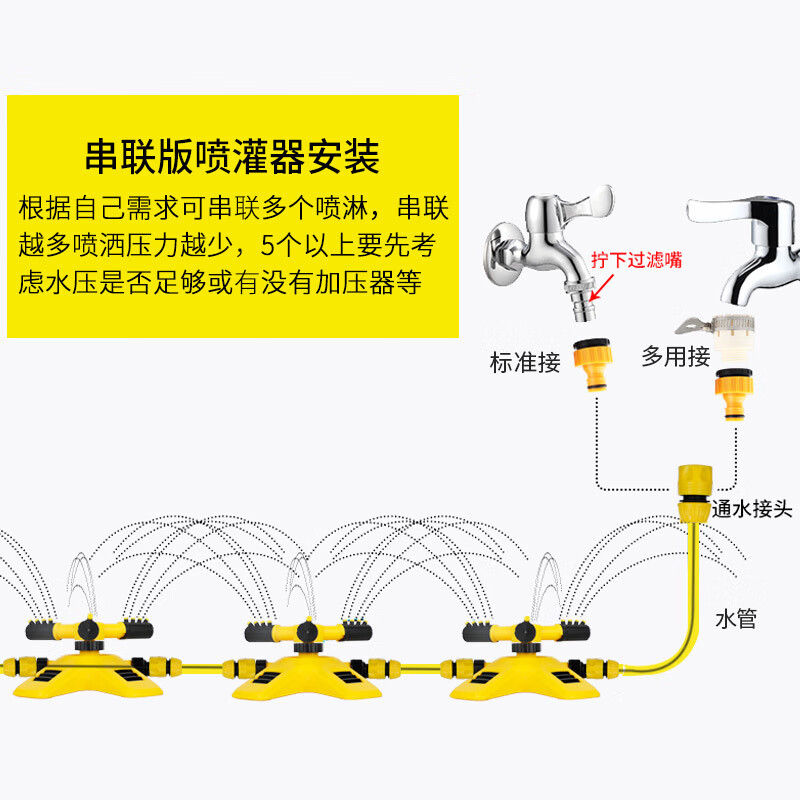 谋福 360度自动旋转洒水喷头 洒水器[旋转洒水器+4分接头套装+15米4分管]*/个高清大图