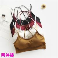 黑色棉质抹胸裹胸薄款美背带小背心式打底文胸运动内衣女2件白色均码