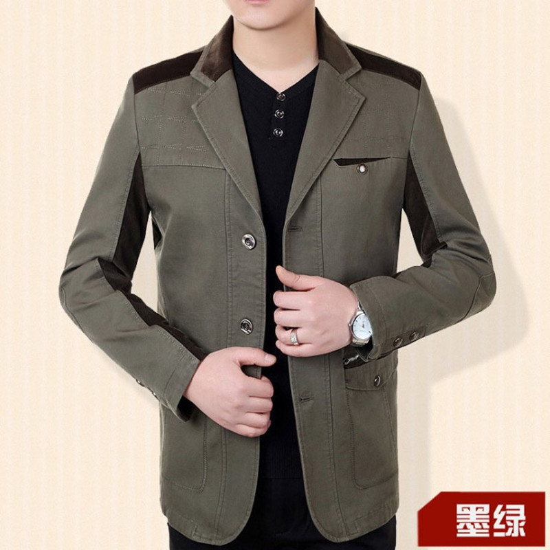 YUANSU2020新款春秋季外套男中年40岁50男士爸爸薄款西装领休闲夹克棉衣