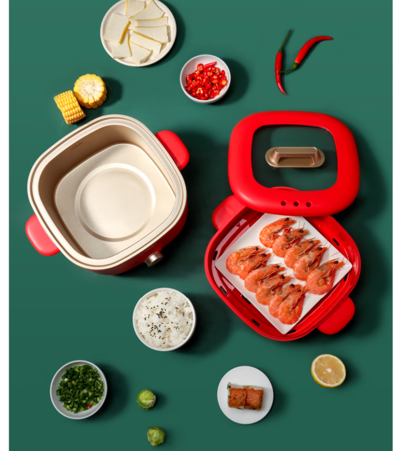 乐扣多功能电火锅一键智能控温时尚简约设计高清大图