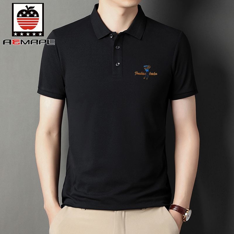 爱曼普新款男士半袖体恤衫男刺绣高级棉T恤男抗皱透气POLO衫男潮