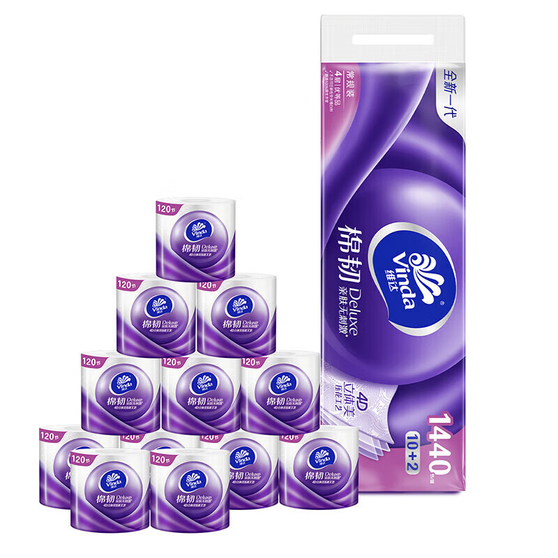 维达(VINDA) 卷纸 棉韧4层110克12卷*2提卫生纸家用24卷2xV4669
