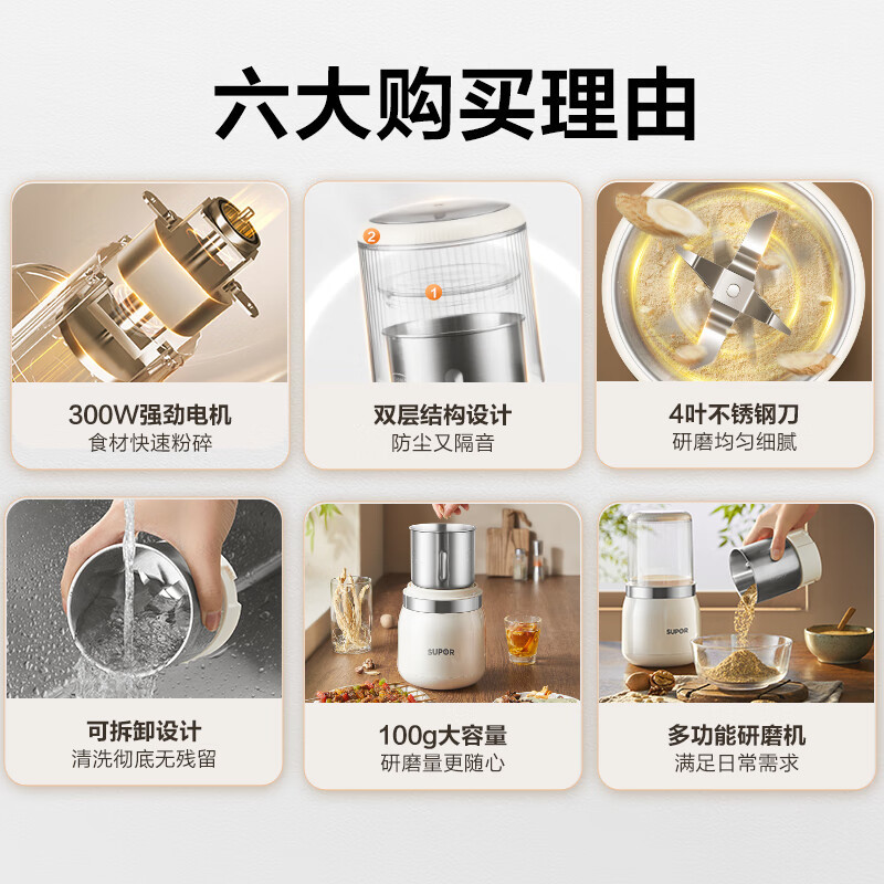 苏泊尔(SUPOR)磨粉机家用辅食机 多功能料理机干粉机五谷杂粮粉碎机100g大容量精研细腻磨粉机 SHM2005高清大图