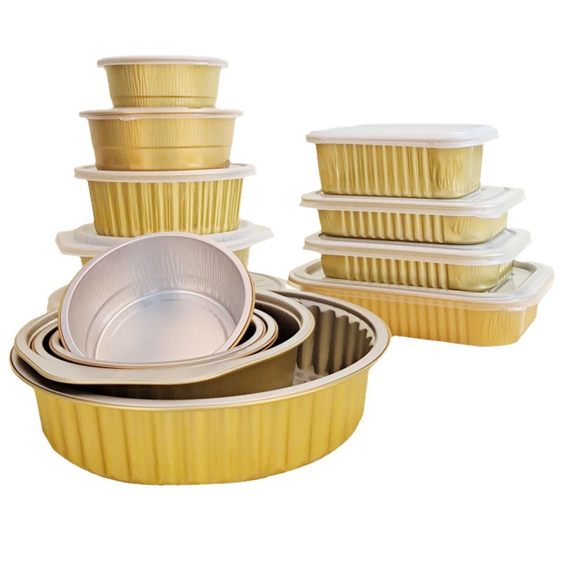 一次性打包盒金色铝箔商用餐盒外卖锡纸盒5套装-盒子+塑料盖+XF112-325ml-盒子+塑料盖+XF112-325高清大图