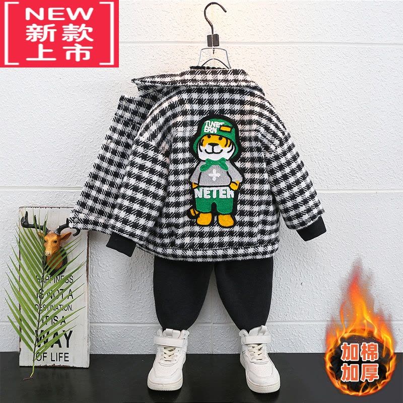 可莉允童装男童夹棉加厚外套2022新款宝宝男孩秋冬装帅气儿童毛呢棉服潮图片