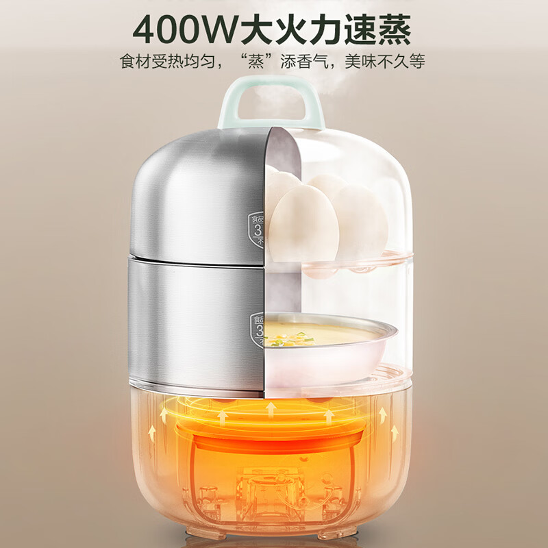 苏泊尔(SUPOR)煮蛋器蒸蛋器 双层304不锈钢材质 3L容量定时免看管自动断电 小型电蒸锅早餐蒸蛋 Z16YK858高清大图