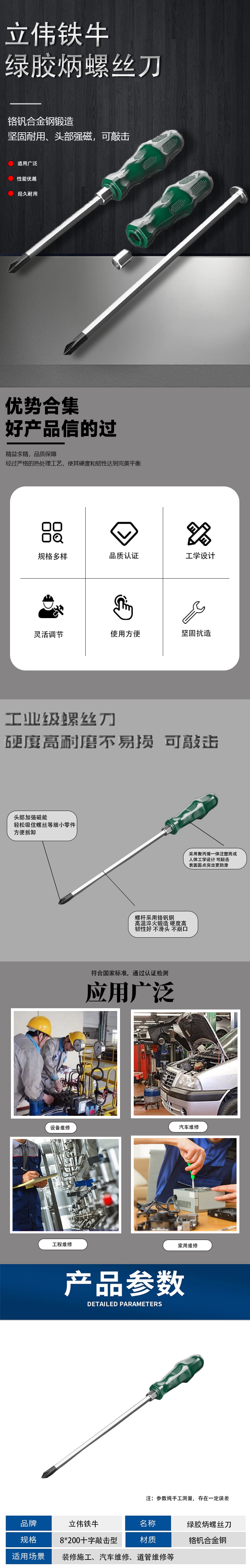 立伟铁牛绿胶炳螺丝刀8*200十字敲击型/把高清大图