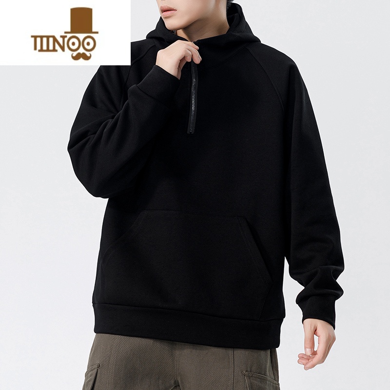 YANXU半拉链卫衣男款ins潮牌长袖t恤上衣秋季新款连帽外套男士高清大图